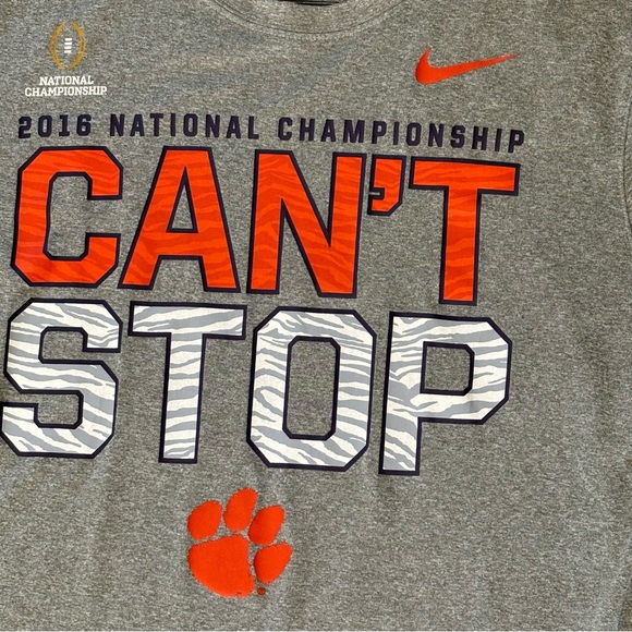 Nike Men’s Dri-Fit 2016 Football National Championship T Shirt Clemson Gray SZ L - Picture 3 of 4